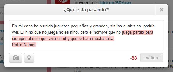 Twitter ahora nos indica sí lo que estamos escribiendo son caracteres o enlaces por medio de colores.